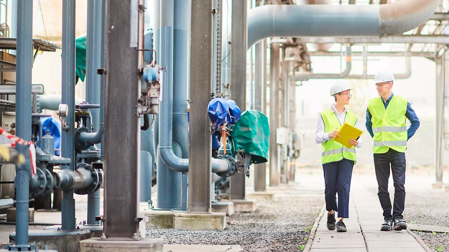 Plant employees walking and talking